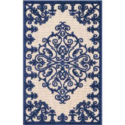 10' X 13' Navy Damask Non Skid Indoor Outdoor Area Rug