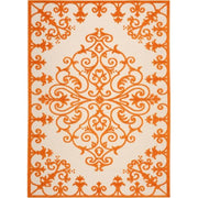 10' X 13' Orange Damask Non Skid Indoor Outdoor Area Rug