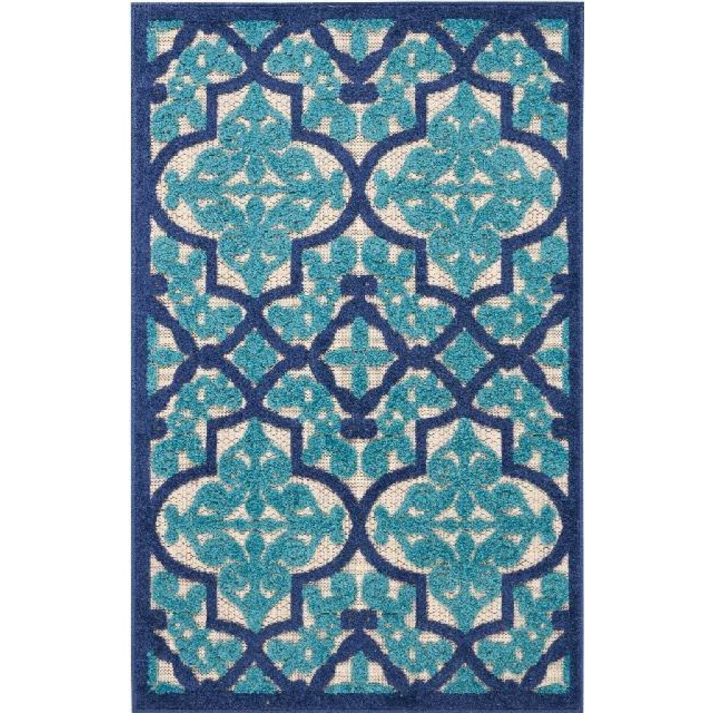 10' X 13' Navy Ikat Non Skid Indoor Outdoor Area Rug