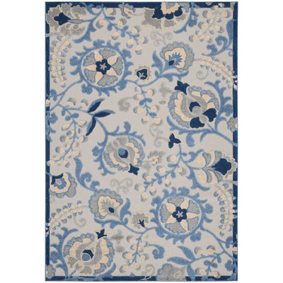 9' X 12' Blue And Grey Toile Non Skid Indoor Outdoor Area Rug