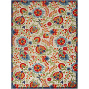 9' X 12' Beige Orange And Red Toile Non Skid Indoor Outdoor Area Rug