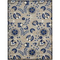 10' X 13' Natural And Blue Toile Non Skid Indoor Outdoor Area Rug