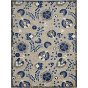 10' X 13' Natural And Blue Toile Non Skid Indoor Outdoor Area Rug