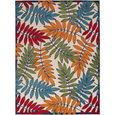 9' X 12' Beige Green And Orange Floral Non Skid Indoor Outdoor Area Rug