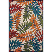 10' X 13' Beige Green And Orange Floral Non Skid Indoor Outdoor Area Rug