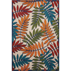 10' X 13' Beige Green And Orange Floral Non Skid Indoor Outdoor Area Rug