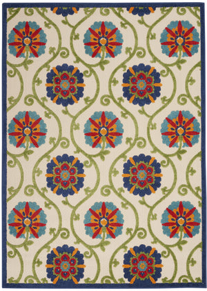 10' X 13' Blue Floral Non Skid Indoor Outdoor Area Rug