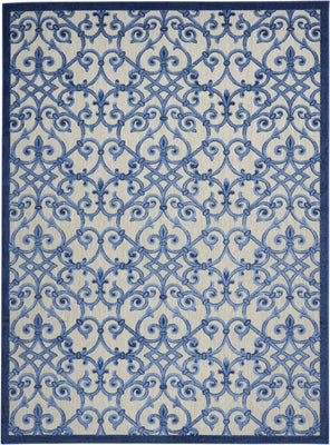 10' X 13' Grey And Blue Damask Non Skid Indoor Outdoor Area Rug