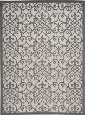 10' X 13' Grey And Charcoal Damask Non Skid Indoor Outdoor Area Rug