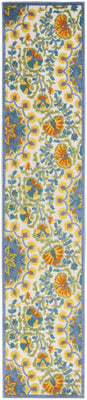 2' X 12' Blue Yellow And White Toile Non Skid Indoor Outdoor Runner Rug