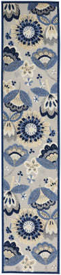 2' X 12' Blue And Grey Floral Non Skid Indoor Outdoor Runner Rug