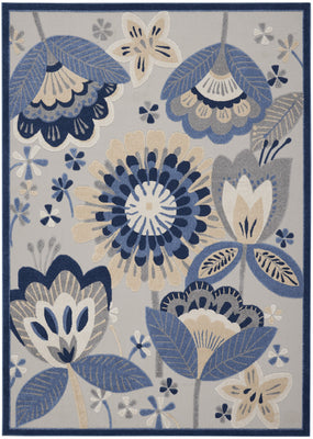 9' X 12' Blue And Grey Floral Non Skid Indoor Outdoor Area Rug