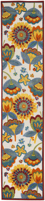 2' X 12' White Yellow And Blue Floral Non Skid Indoor Outdoor Runner Rug