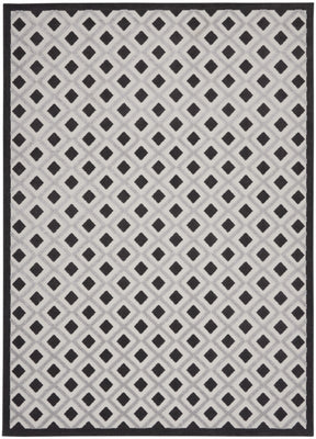 9' X 12' Black And White Gingham Non Skid Indoor Outdoor Area Rug