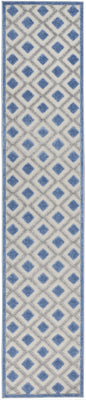 2' X 12' Blue And Grey Gingham Non Skid Indoor Outdoor Runner Rug