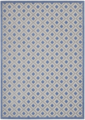 9' X 12' Blue And Grey Gingham Non Skid Indoor Outdoor Area Rug