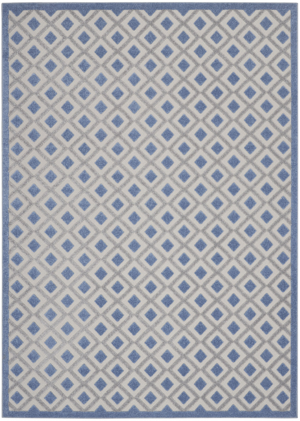 10' X 13' Blue And Grey Gingham Non Skid Indoor Outdoor Area Rug