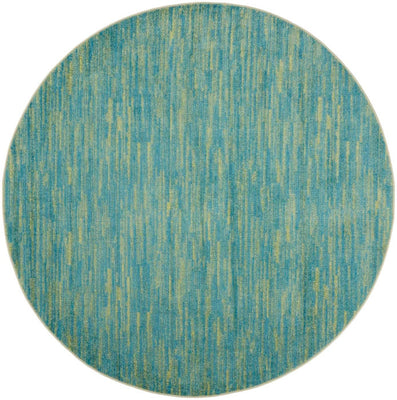 8' X 8' Blue And Green Round Striped Non Skid Indoor Outdoor Area Rug