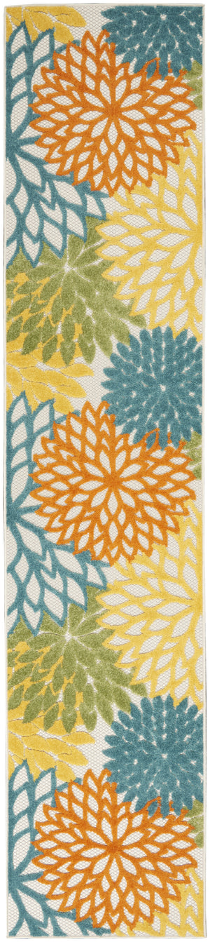 2' X 12' Turquoise Floral Non Skid Indoor Outdoor Runner Rug