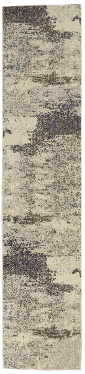 2' X 8' Ivory And Grey Abstract Power Loom Non Skid Runner Rug