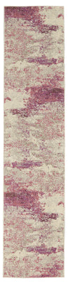 2' X 8' Ivory And Pink Abstract Power Loom Non Skid Runner Rug