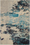 4' X 6' Ivory And Teal Blue Abstract Power Loom Non Skid Area Rug