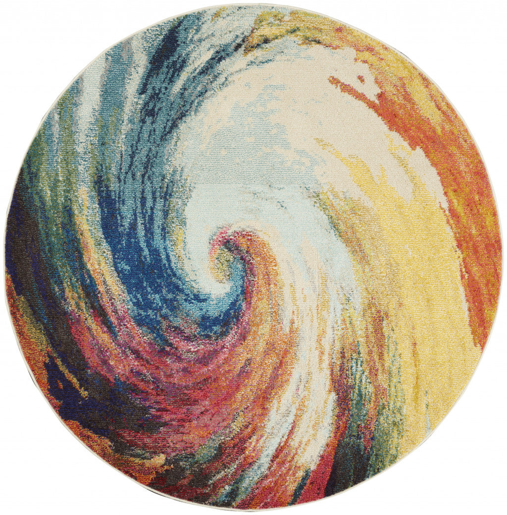 5' X 5' Wave Round Abstract Power Loom Non Skid Area Rug