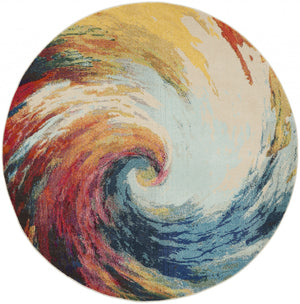 8' X 8' Wave Round Abstract Power Loom Non Skid Area Rug