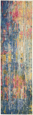 2' X 6' Blue And Yellow Abstract Power Loom Non Skid Area Rug