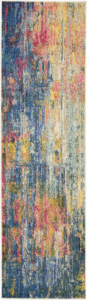 2' X 6' Blue And Yellow Abstract Power Loom Non Skid Area Rug