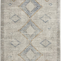 5' X 7' Ivory Grey And Blue Southwestern Power Loom Non Skid Area Rug