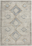 5' X 7' Ivory Grey And Blue Southwestern Power Loom Non Skid Area Rug