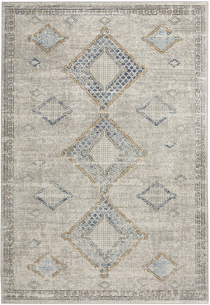 5' X 7' Ivory Grey And Blue Southwestern Power Loom Non Skid Area Rug