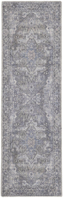 2' X 6' Grey Oriental Power Loom Distressed Washable Runner Rug