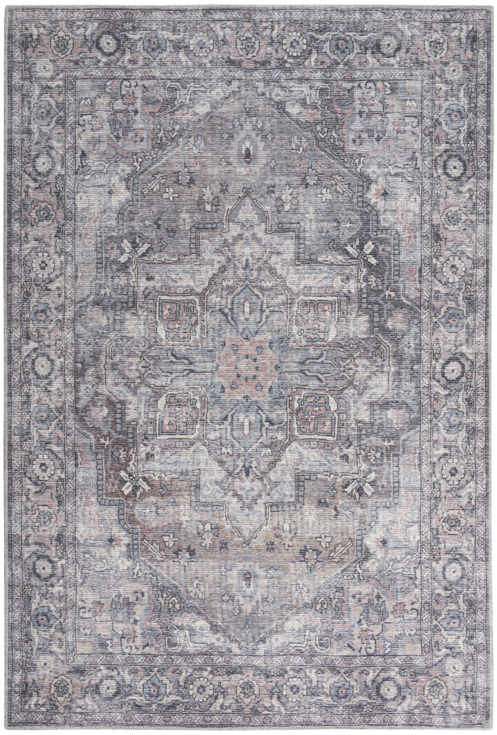 4' X 6' Grey Oriental Power Loom Distressed Washable Area Rug