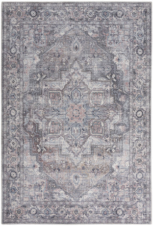 4' X 6' Grey Oriental Power Loom Distressed Washable Area Rug