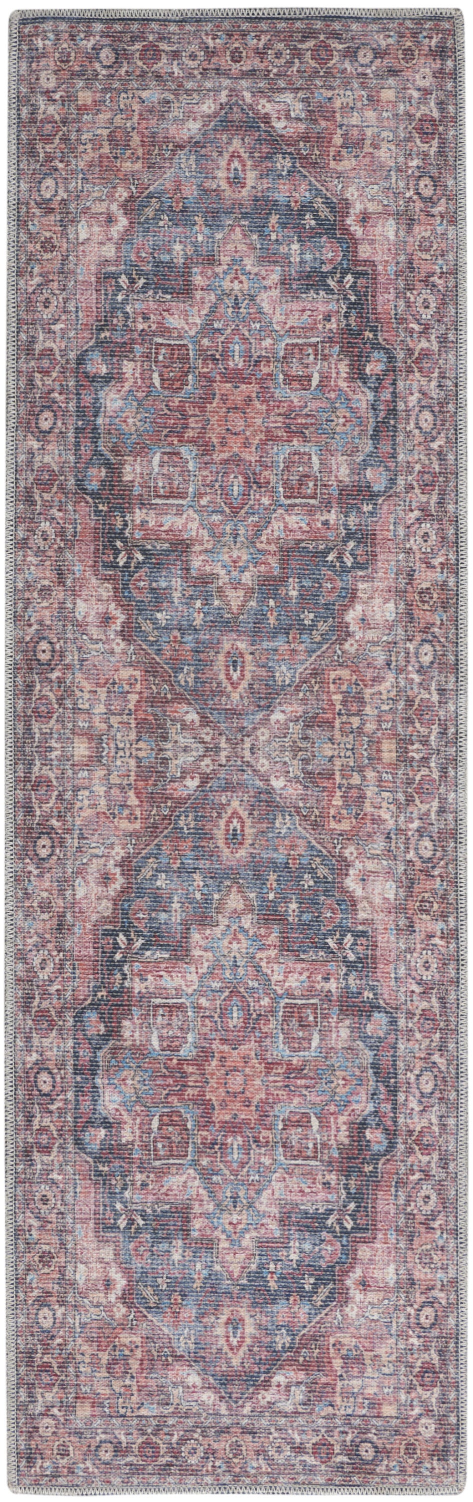 2' X 6' Red Oriental Power Loom Distressed Washable Runner Rug