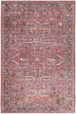 4' X 6' Brick Oriental Power Loom Distressed Washable Area Rug