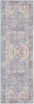 2' X 6' Blue Oriental Power Loom Distressed Washable Runner Rug