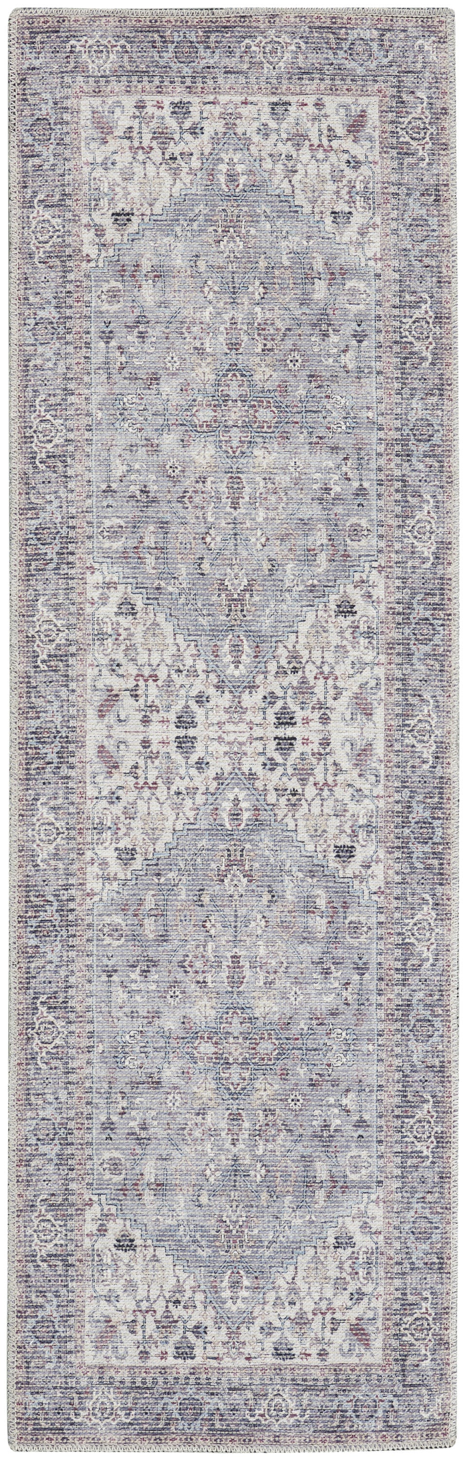 2' X 6' Grey Oriental Power Loom Distressed Washable Runner Rug