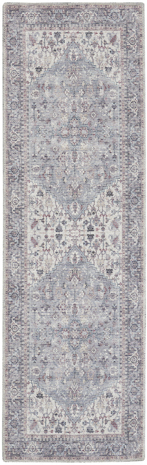 2' X 6' Grey Oriental Power Loom Distressed Washable Runner Rug