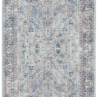 2' X 6' Light Grey And Blue Oriental Power Loom Distressed Washable Runner Rug