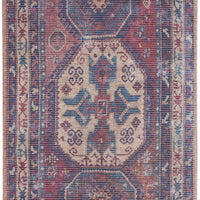 2' X 4' Red And Navy Oriental Power Loom Distressed Washable Area Rug