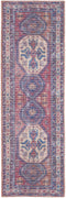 2' X 6' Red And Navy Oriental Power Loom Distressed Washable Runner Rug