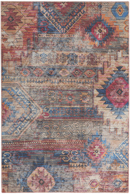 4' X 6' Multicolor Southwestern Power Loom Distressed Washable Area Rug