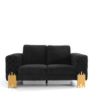 Stylish 69" Black Velvet And Gold Accent Loveseat