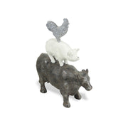 12" Grey And White Cast Iron Trio of Farm Animals Hand Painted Sculpture