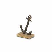 8" Gray Cast Iron Anchor on a Wood Base Sculpture