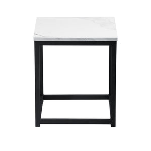 16" Black And Marble White Manufactured Wood And Steel Square End Table