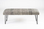 47" Charcoal Gray and White Black Leg Abstract Floral Upholstered Bench